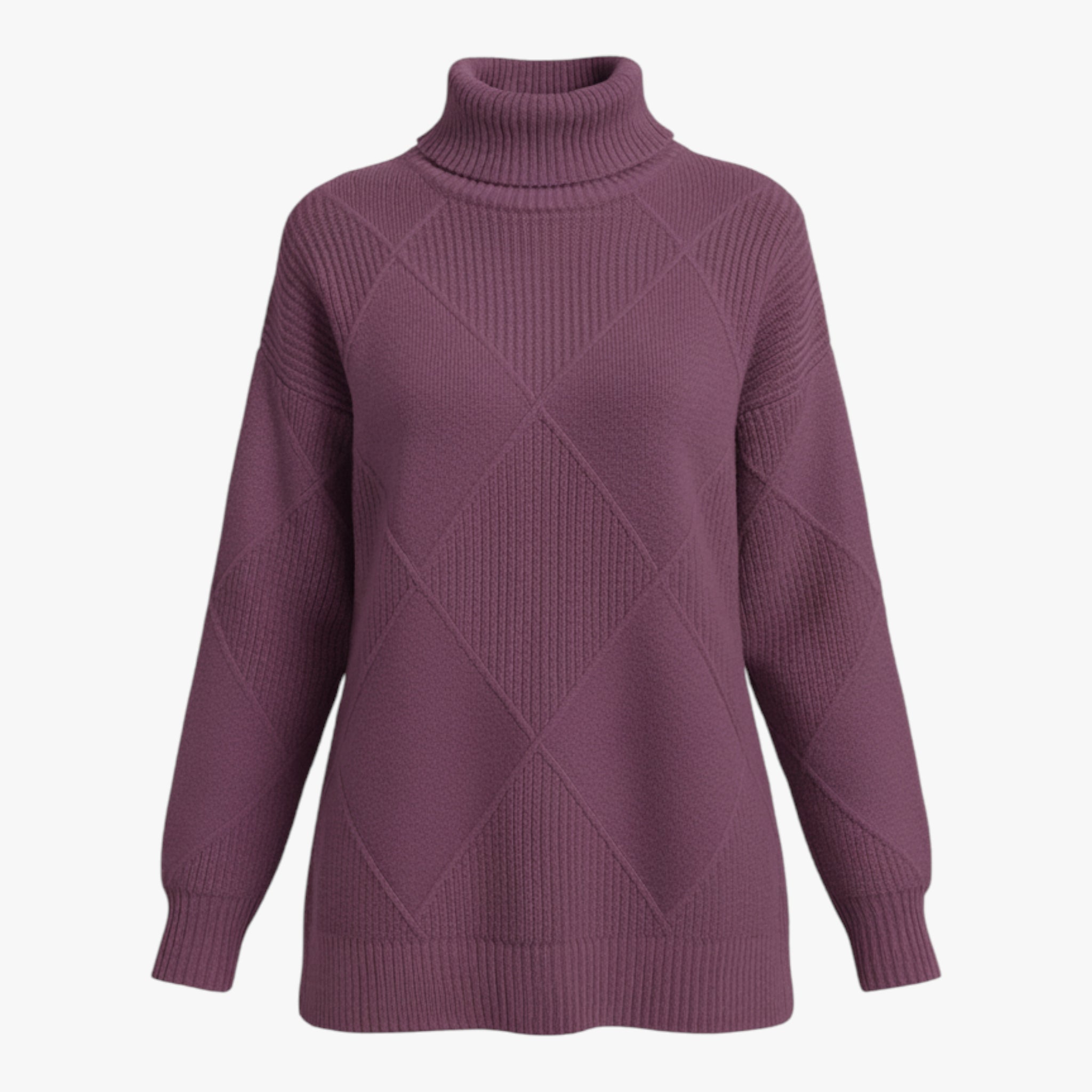 Irena | Damski sweter z wysokim prążkowanym kołnierzem i diamentowym splotem Swetry Warschau Fashion Lawendowy S