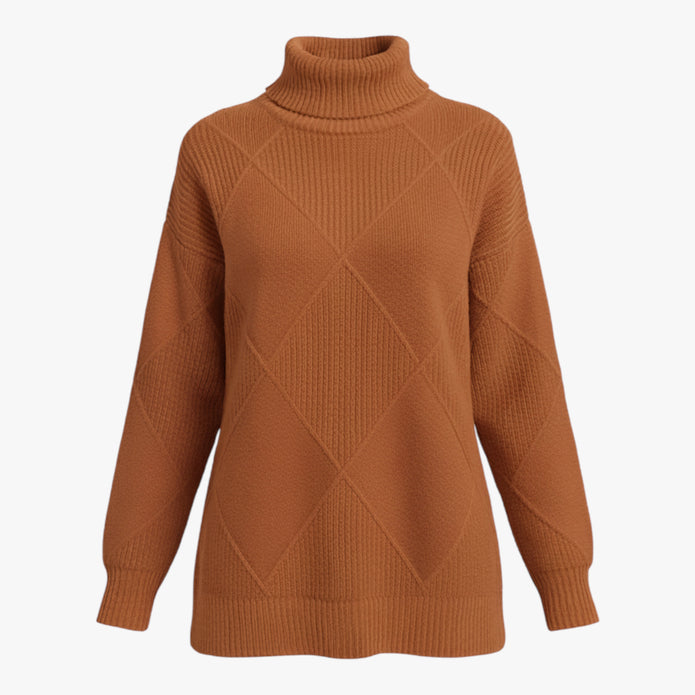 Irena | Damski sweter z wysokim prążkowanym kołnierzem i diamentowym splotem Swetry Warschau Fashion Pomarańczowy S