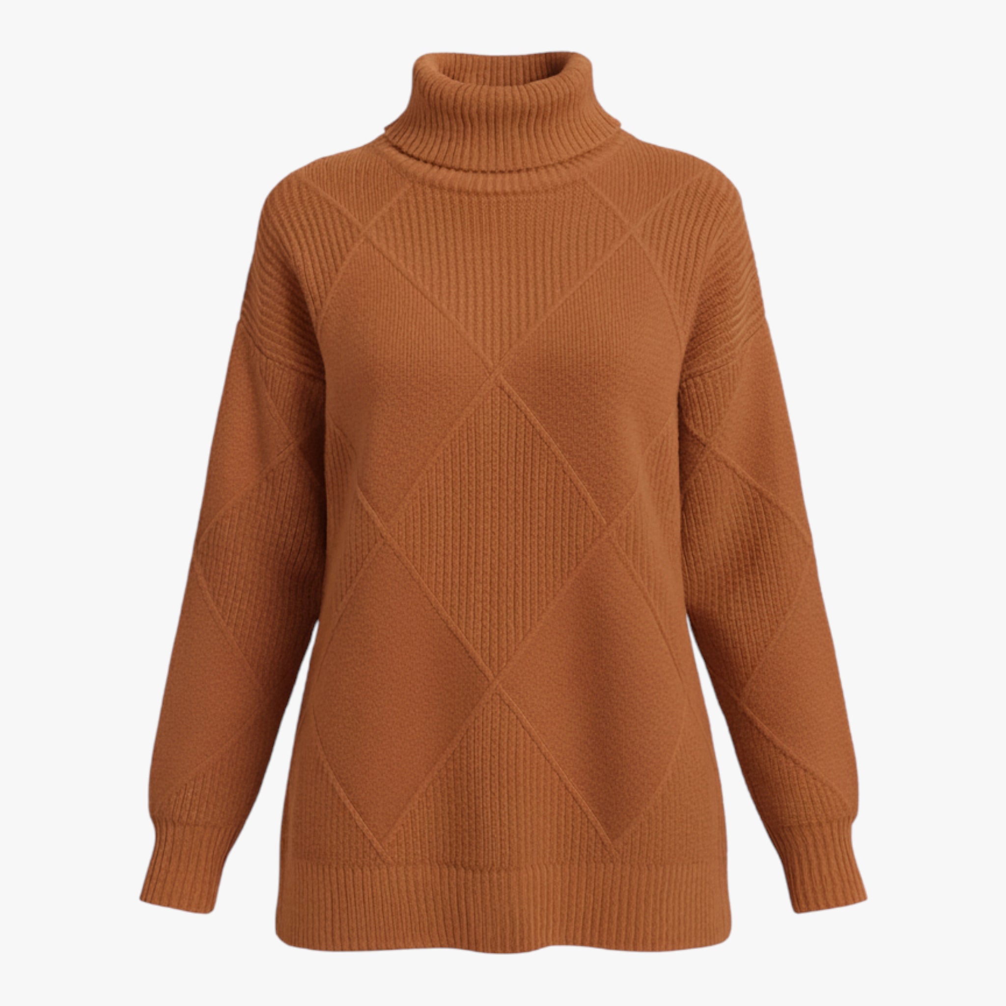 Irena | Damski sweter z wysokim prążkowanym kołnierzem i diamentowym splotem Swetry Warschau Fashion Pomarańczowy S