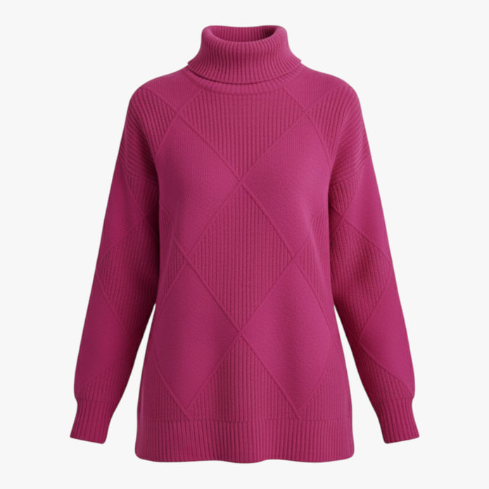 Irena | Damski sweter z wysokim prążkowanym kołnierzem i diamentowym splotem Swetry Warschau Fashion Ciemnoróżowy S