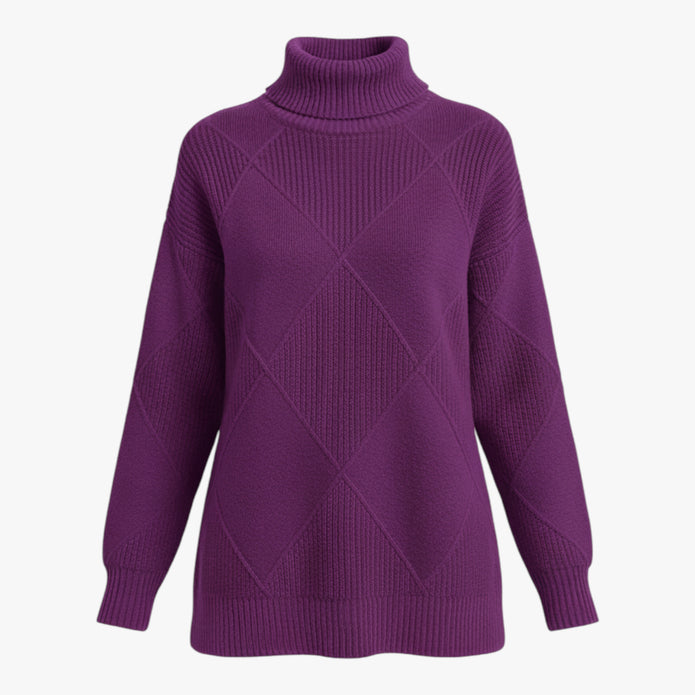 Irena | Damski sweter z wysokim prążkowanym kołnierzem i diamentowym splotem Swetry Warschau Fashion Ciemny Fiolet S