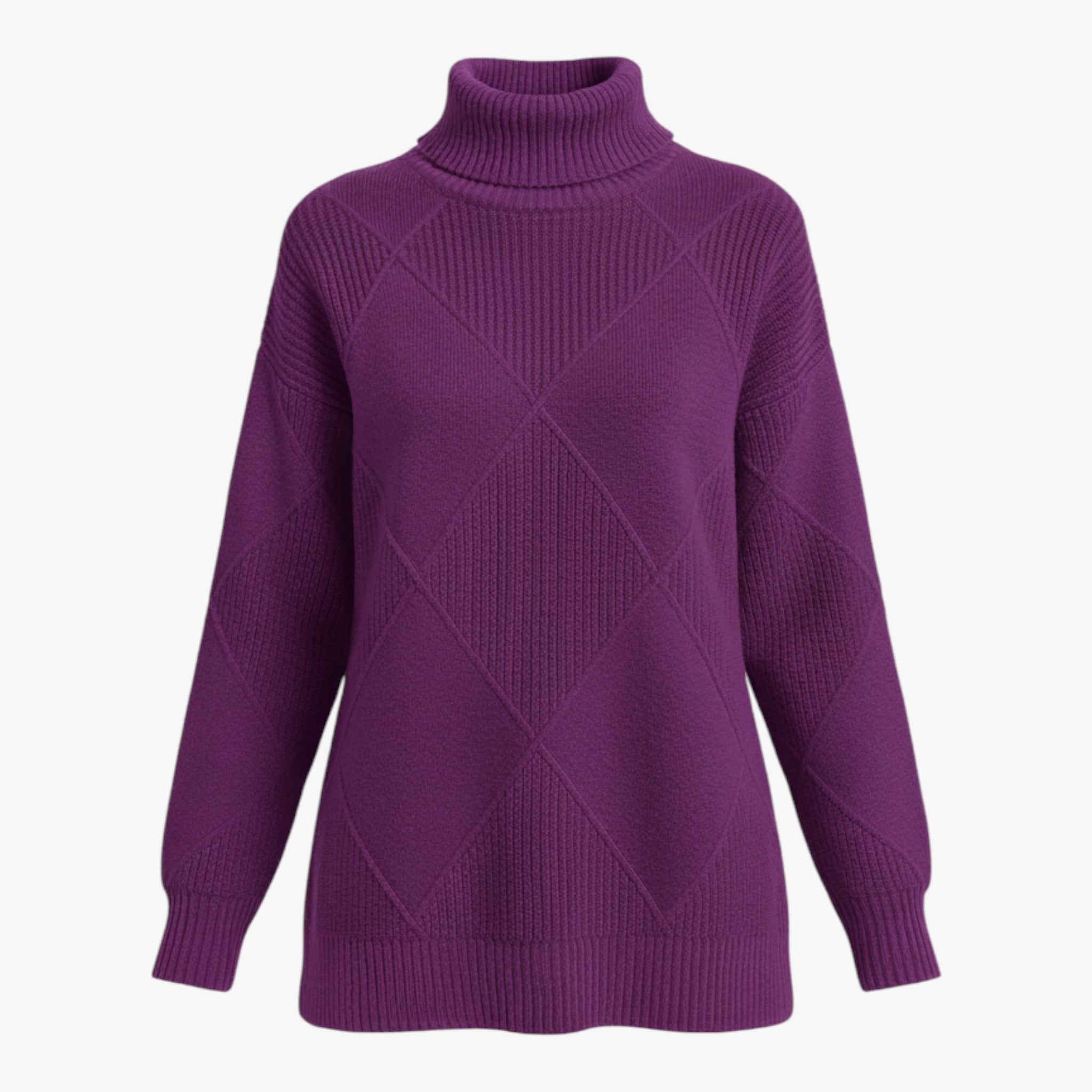 Irena | Damski sweter z wysokim prążkowanym kołnierzem i diamentowym splotem Swetry Warschau Fashion Ciemny Fiolet S