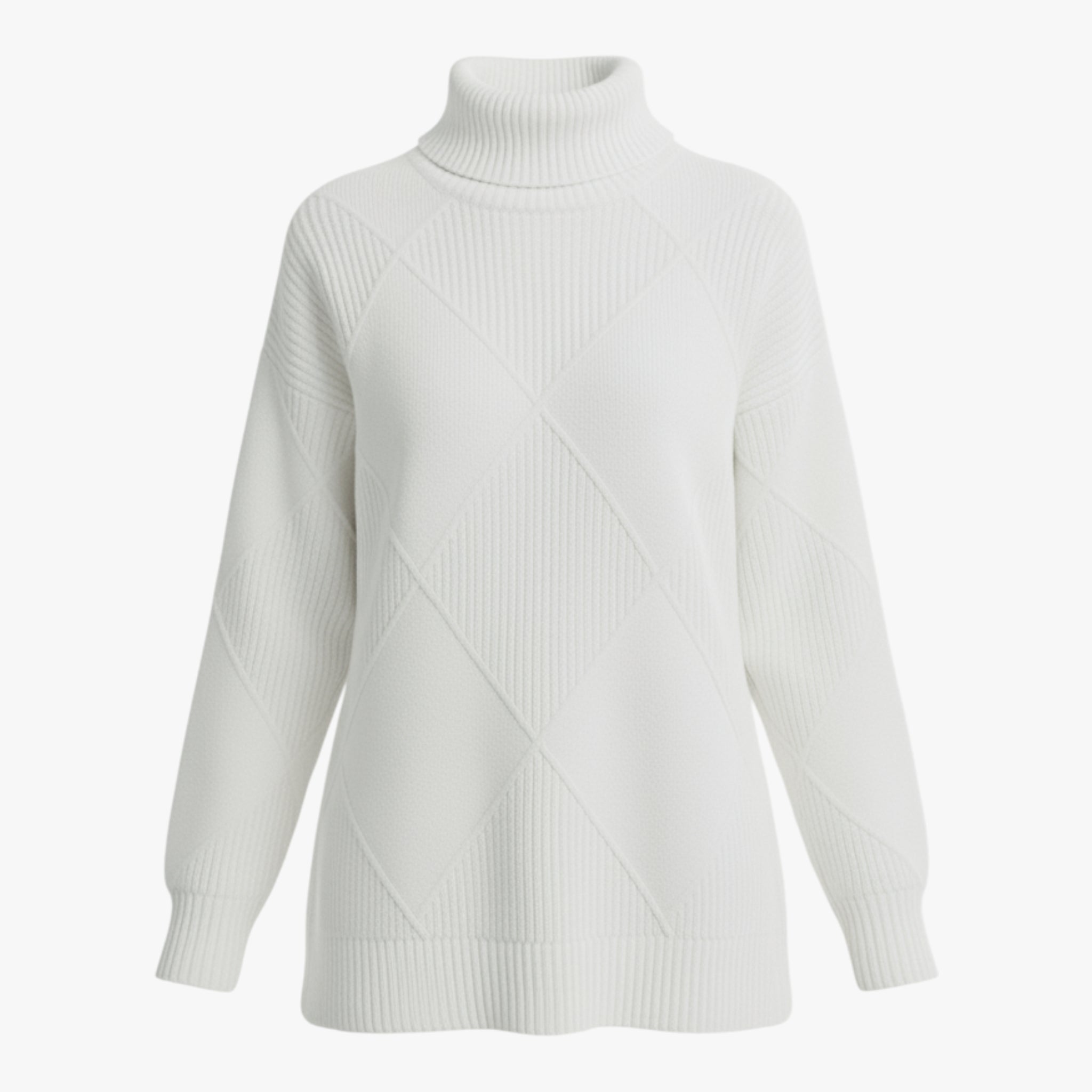 Irena | Damski sweter z wysokim prążkowanym kołnierzem i diamentowym splotem Swetry Warschau Fashion Biały S