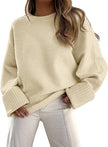 Sweter z Długim Rękawem i Okrągłym Wycięciem Hoodies & Sweatshirts Warschau Fashion Beżowy S
