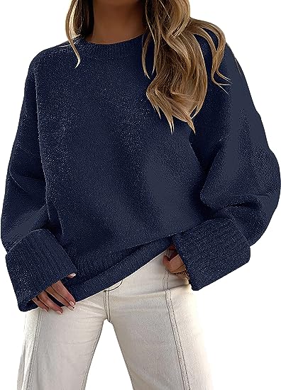 Sweter z Długim Rękawem i Okrągłym Wycięciem Hoodies & Sweatshirts Warschau Fashion Ciemnoniebieski S