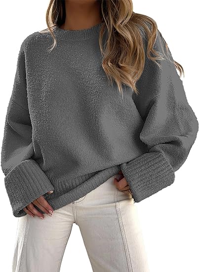 Sweter z Długim Rękawem i Okrągłym Wycięciem Hoodies & Sweatshirts Warschau Fashion Ciemnoszary S