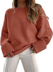 Sweter z Długim Rękawem i Okrągłym Wycięciem Hoodies & Sweatshirts Warschau Fashion Kasztanowy S