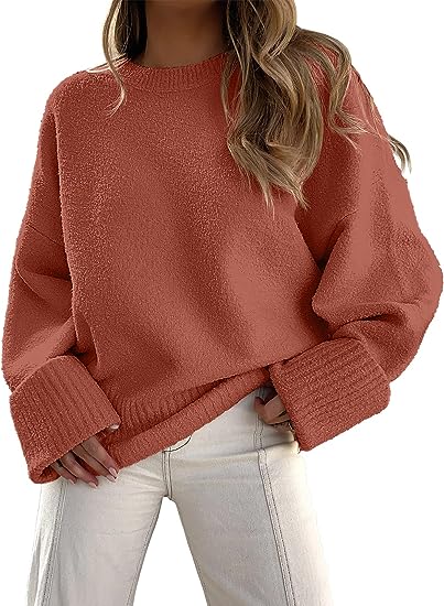 Sweter z Długim Rękawem i Okrągłym Wycięciem Hoodies & Sweatshirts Warschau Fashion Kasztanowy S