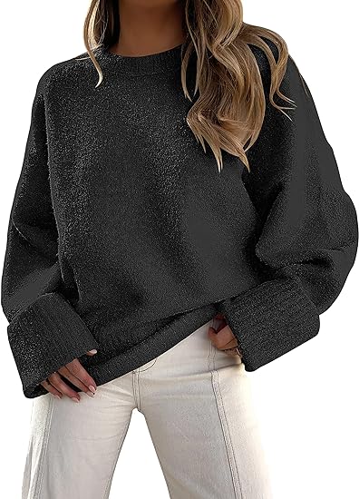 Sweter z Długim Rękawem i Okrągłym Wycięciem Hoodies & Sweatshirts Warschau Fashion Czarny S