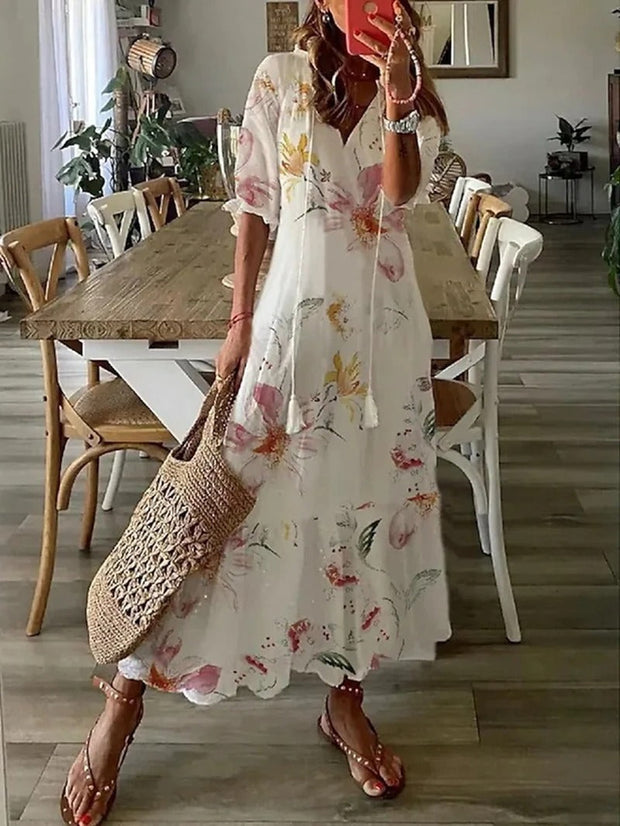 Anna | Sukienka Maxi Bohema Summer Dress Women Warschau Fashion Beżowy M