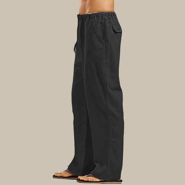 Daan | Stylowe letnie męskie spodnie lniane Heren broeken | modern Warschau Fashion Czarny S